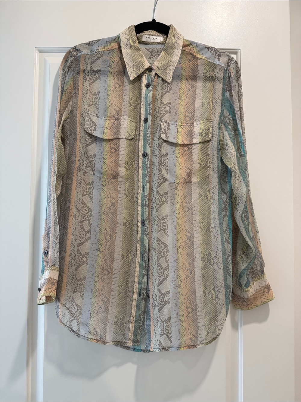 Equipment Multicolor Striped Snake-Print Button Down Shirt